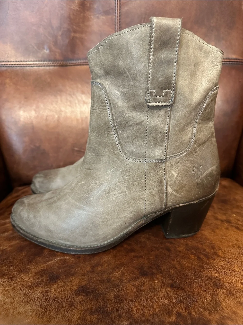 Frye Taupe Leather Ankle Booties with Side Zip